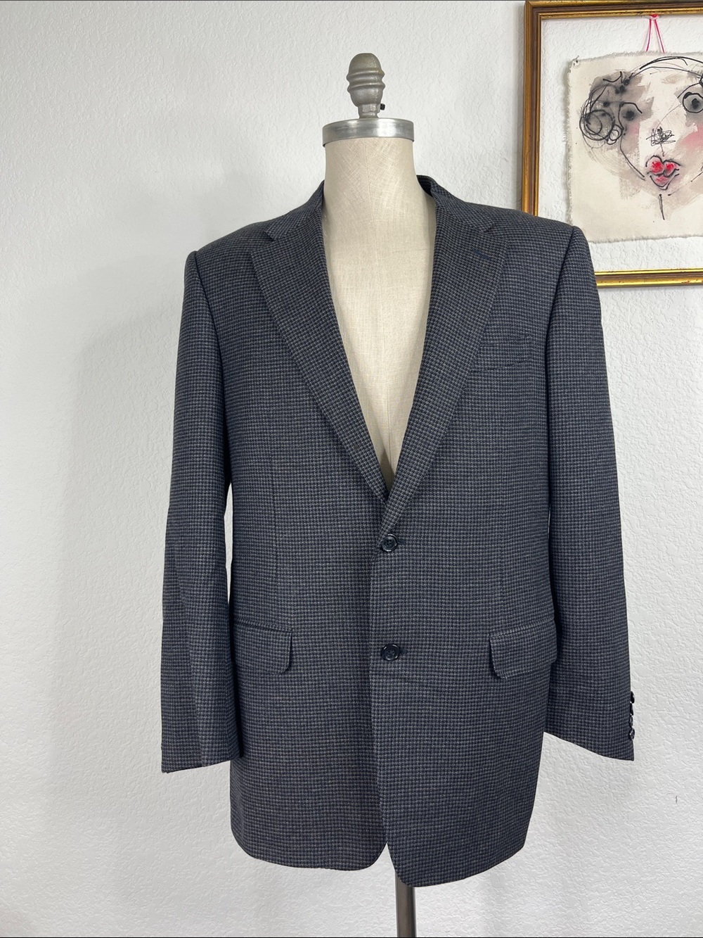 Corneliani Wool Cashmere Houndstooth Jacket Blazer Sports Coat Family Britches M